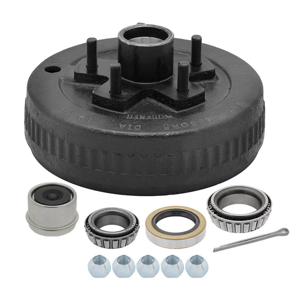 5 on 5 Trailer Hub Drum 10", 3,500 lb Axle, L44649/10 & L68149/11 Repair Kit, Fits 13–15" Wheels