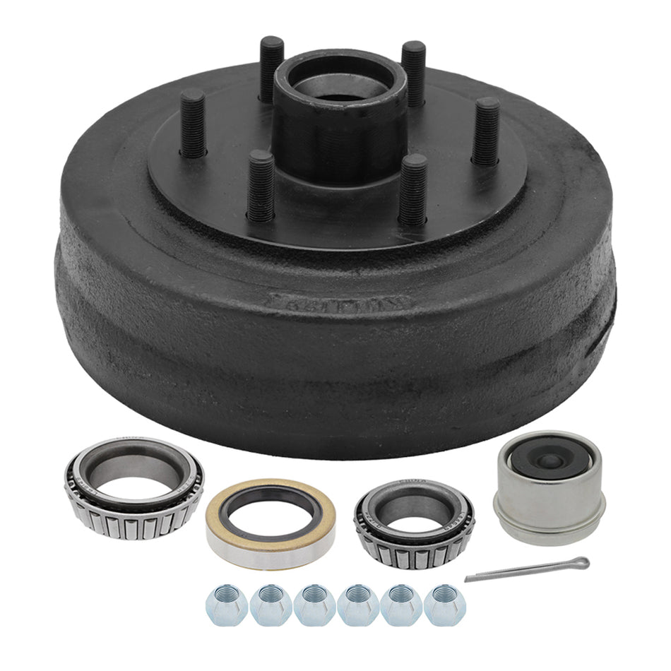 6 on 5.5 Trailer Hub Drum 10", 3,500 lb Axle, L44649/L44610 & L68149/L68111 Bearing Kit