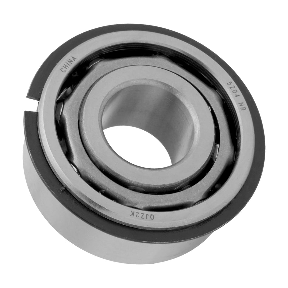 5204 - Angular Contact Ball Bearing with Snap Ring, 0.787" Bore (ID) - Open Style (No Seal)