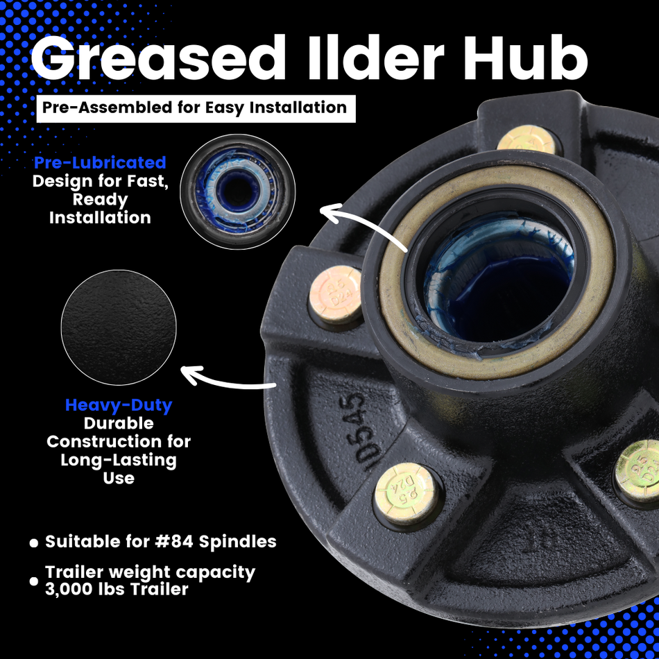 5 on 4.5" - Pre-Greased with Hardware for Spindle #84