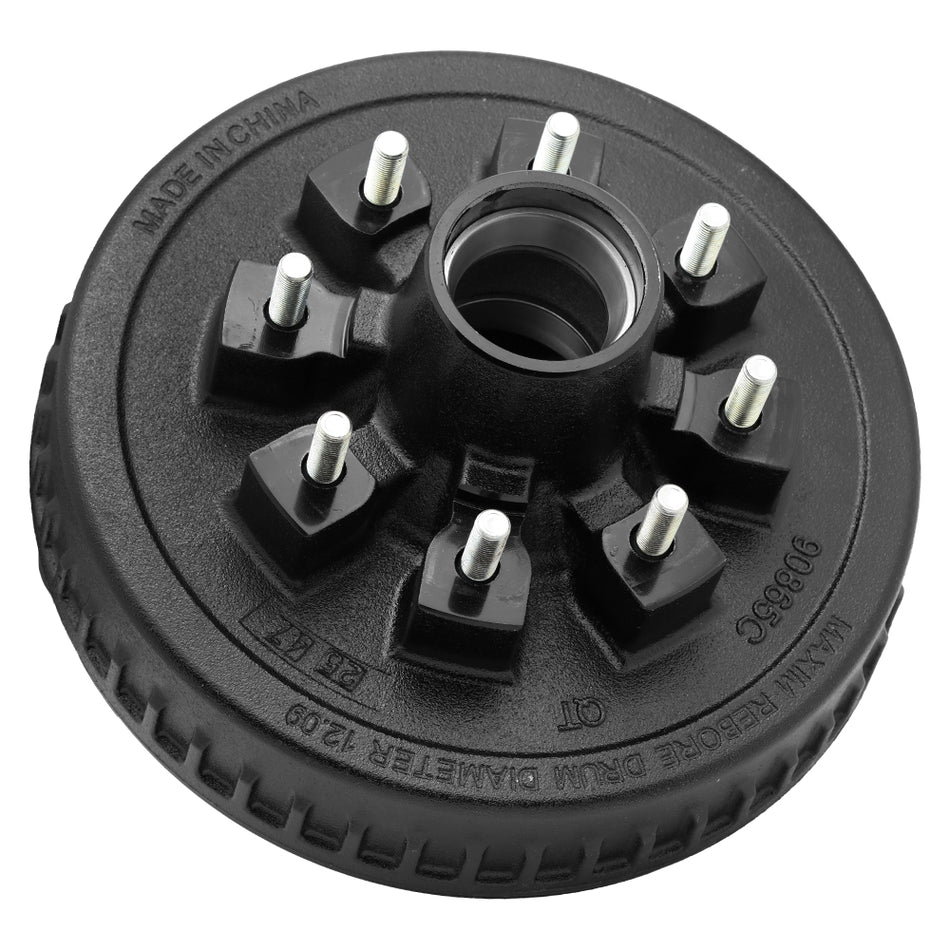 8 on 6.5 Trailer Hub Drum 12", 7,000 lb Axle, 25520/14276 Race Pre-Installed - 1/2'-20 Studs