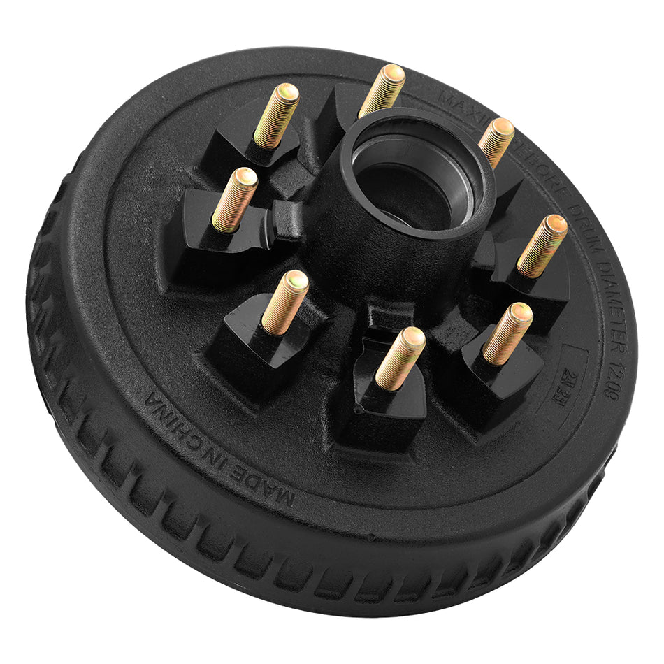 8 on 6.5 Trailer Hub Drum 12", 7,000 lb Axle, 25520/14276 Race Pre-Installed - 9/16" Studs