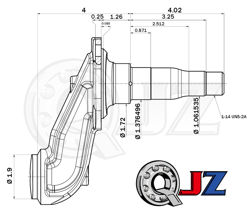 Spindle #84 - 4" Drop - E-Z Lube Weld-On with Brake Flange - 3,500 lbs Trailer Axle
