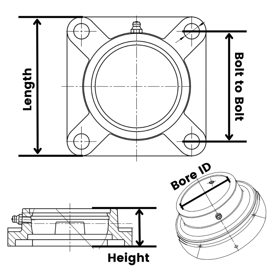 UCFS215-48, 4-Bolt Flange Mounted Unit Bearing, 3 in Bore (ID), Insert Bearing: UC215-48, Housing: FS215